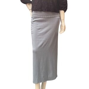 NWT Zara Knit Maxi‎ Skirt Grommet Fold Over Waist Blue Grey Grunge Indie  M